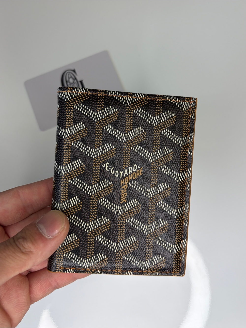 Men’s Original Genuine Leather Brown and Yellow Canvas Card Holder